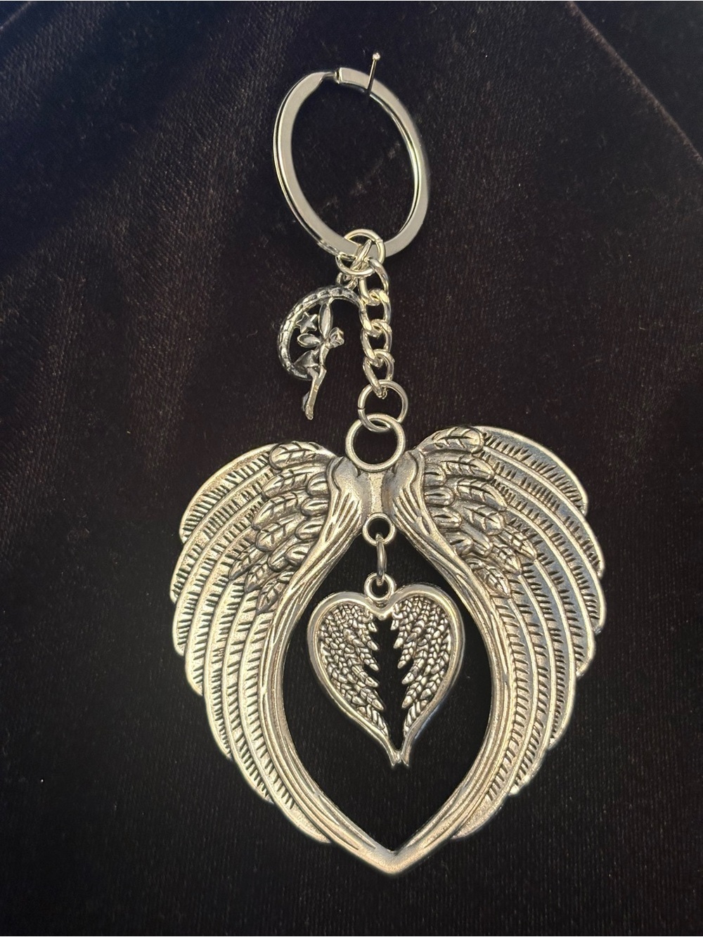 Silver Angel Wings Heart Keychain/Purse bling